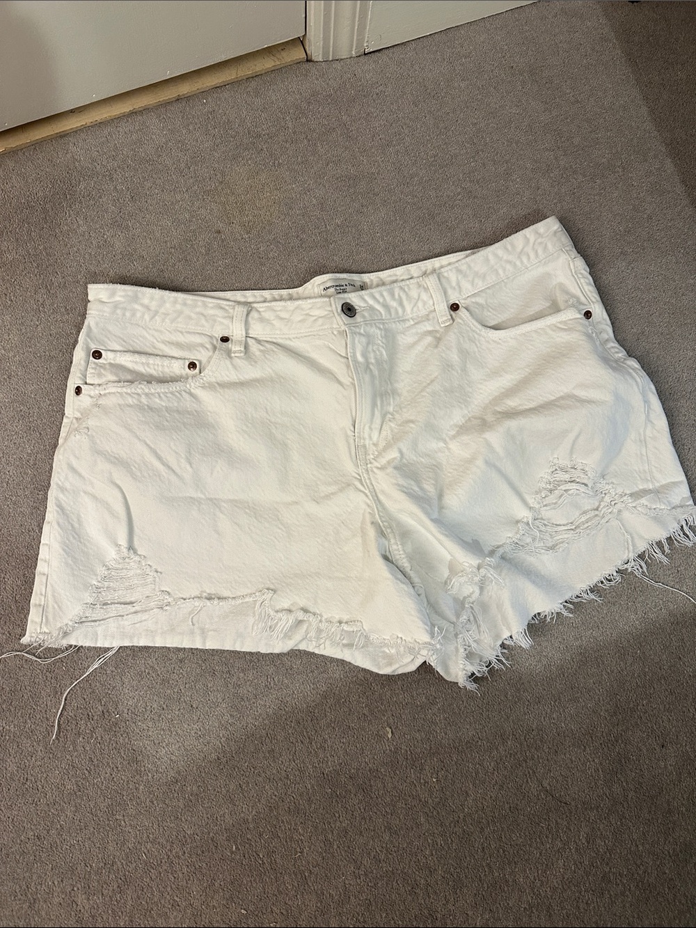 Abercrombie White Distressed Women's Denim Shorts